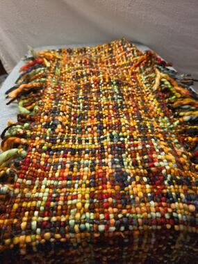 Handwoven Infinity Scarf Wool Blend Artisan Loop Cowl Fringe Autumn Chunky